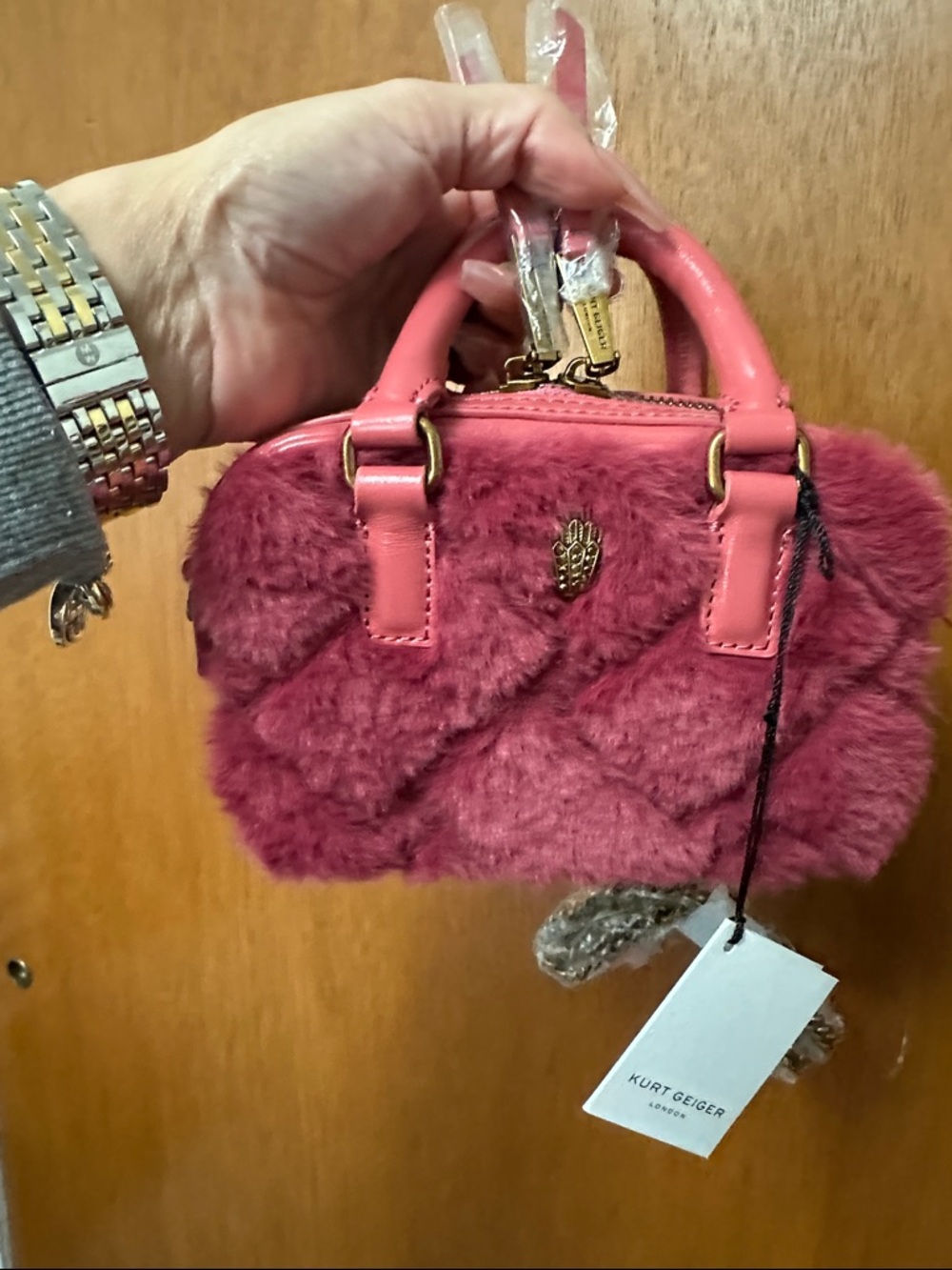 Kurt Geiger Extra Small Kensington Faux Fur Duffle Bag NWT